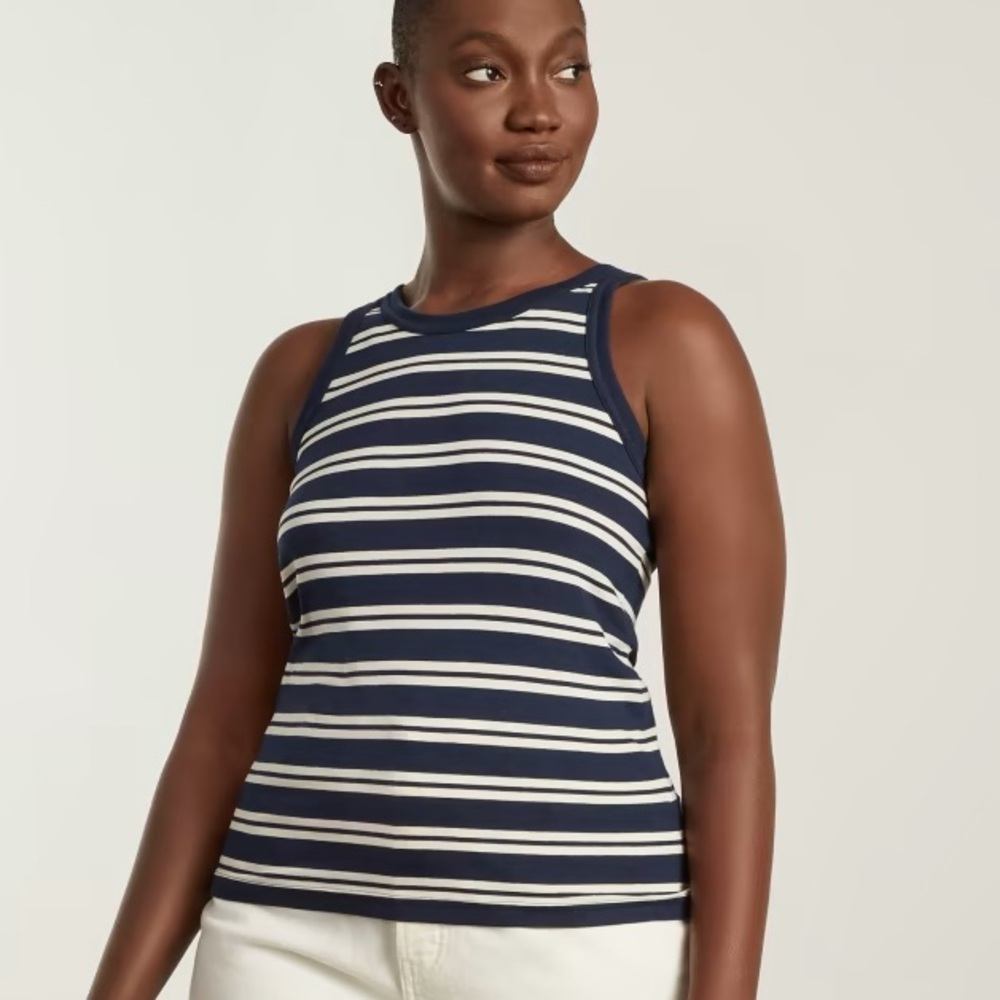 Everlane Navy and White Striped Cotton Tank